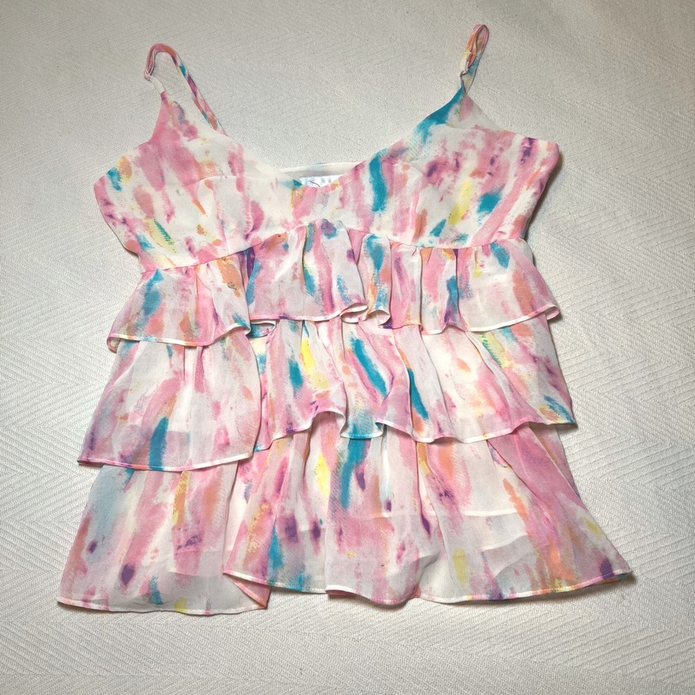 Rory Beca‎ x Forever 21 Watercolor Ruffle Tiered Babydoll Cami Y2K Small